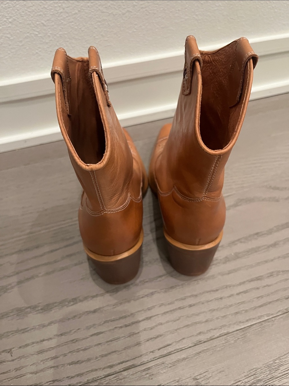 Free People Wandering Cognac Leather Western Ankle Boots 7.5 - Picture 6 of 7